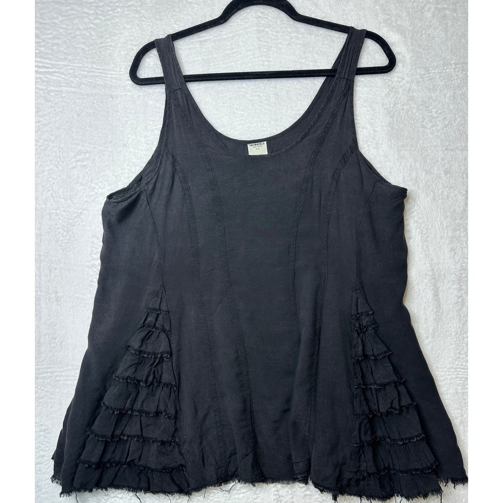 Intimately Free People Tank Top Womens Small Black Ruffle Frayed Hem Sleeveless